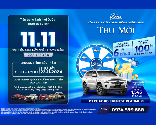 Quay thưởng Sự Kiện Sale 11.11 Từ Quảng Ninh Ford: Cơ Hội Vàng Với Ưu Đãi Khủng