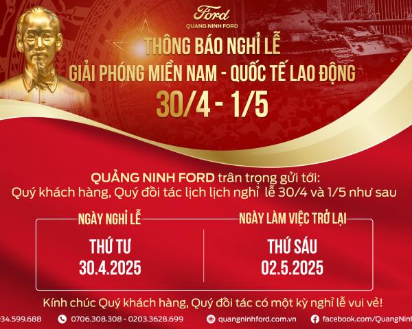 Thông Báo Lịch Nghỉ Lễ 30/4 - 1/5 của Quảng Ninh Ford