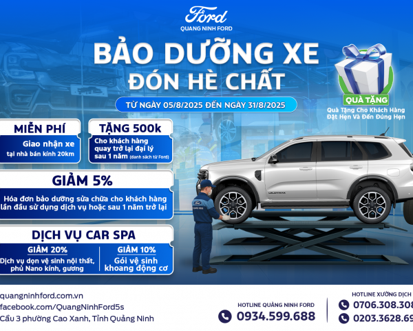 Ưu Đãi Bảo Dưỡng Xe Tháng 8/2025 – Chương Trình “Bảo Dưỡng Xe - Đón Hè Chất” Tại Quảng Ninh Ford